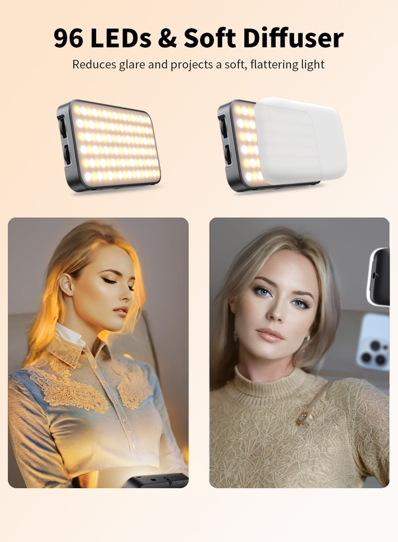 تونوف 96 مصباح LED للهواتف المحمولة مع موزع ناعم وحامل، مصباح سيلفي مغناطيسي محمول قابل لإعادة الشحن مع مشبك، إضاءة قابلة للتعديل من 2500 إلى 9000 كلفن لتسجيل مقاطع الفيديو والكاميرات والأجهزة اللوحية ومكالمات زووم والتصوير الفوتوغرافي - Image 3